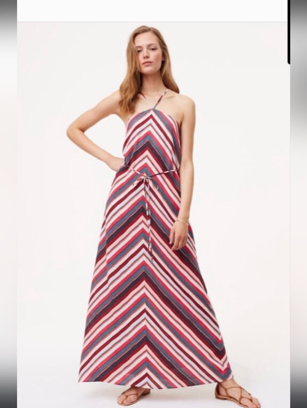 LOFT Chevron Halter Maxi Dress in Red, Pink & Blue